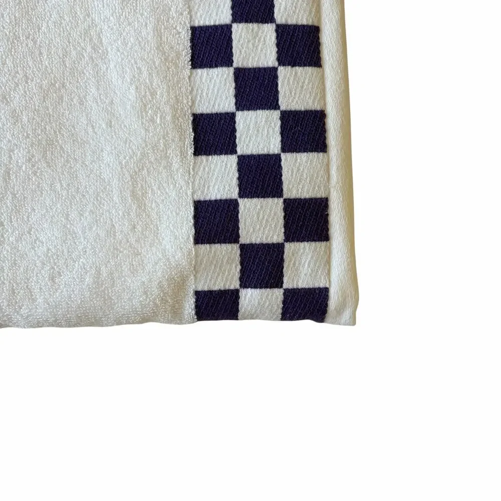 NEW Mackenzie-Childs Cotton Bath Towel with Violet Check Border